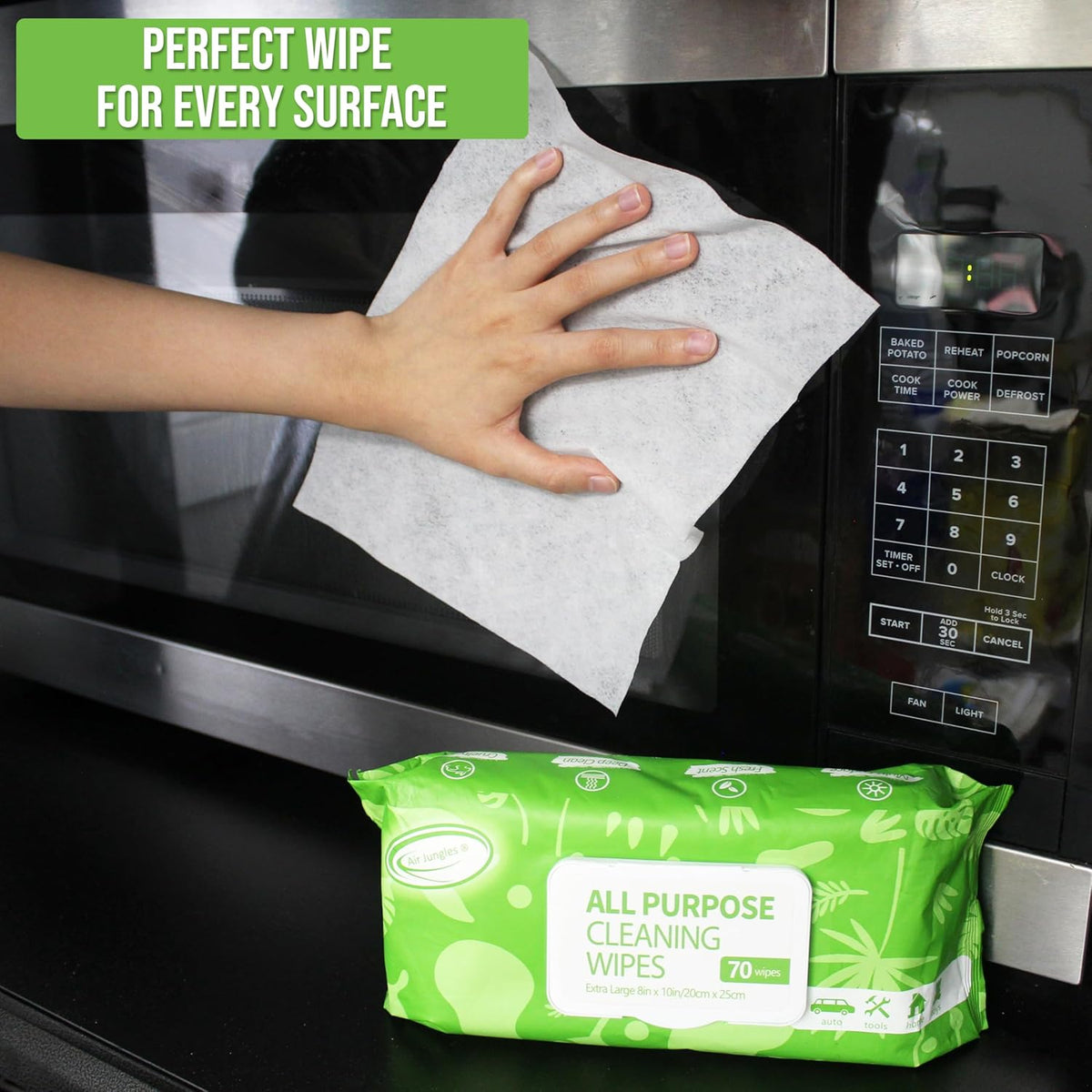Air Jungles All Purpose Car and Home Cleaning Wipes 70 Count (Pack of 3), Extra Large 8" x 10" Size