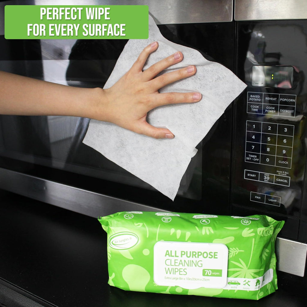 Air Jungles All Purpose Car and Home Cleaning Wipes 70 Count, Extra Large 8" x 10" Heavy Duty for
