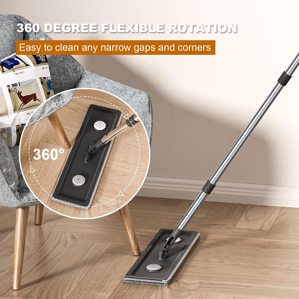 Mop and Bucket with Wringer Set,Hands Free Flat Floor Mop and Bucket,2 Washable Microfiber Pads