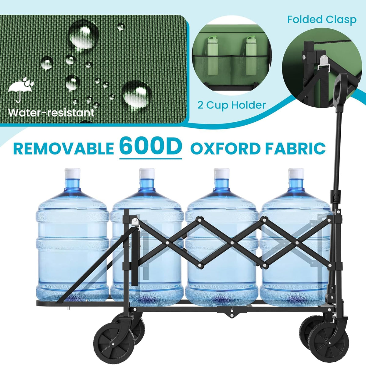 Collapsible Folding Wagon with Tailgate, Wagons Carts Foldable with 350lbs Capacity, Lightweight