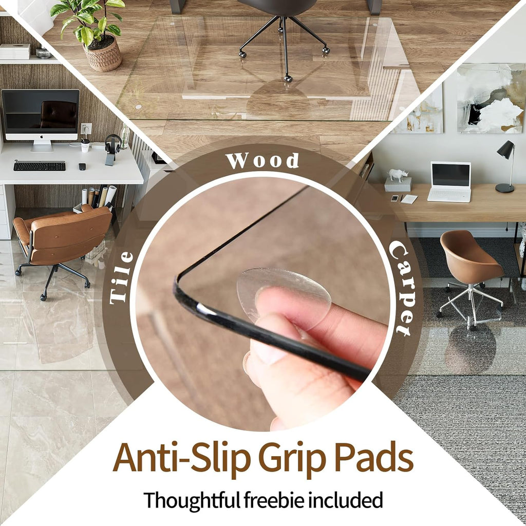Koonmi Tempered Glass Chair Mat 30"x48" - Premium Office Chair Mat for Hardwood Floors & Low-Pile