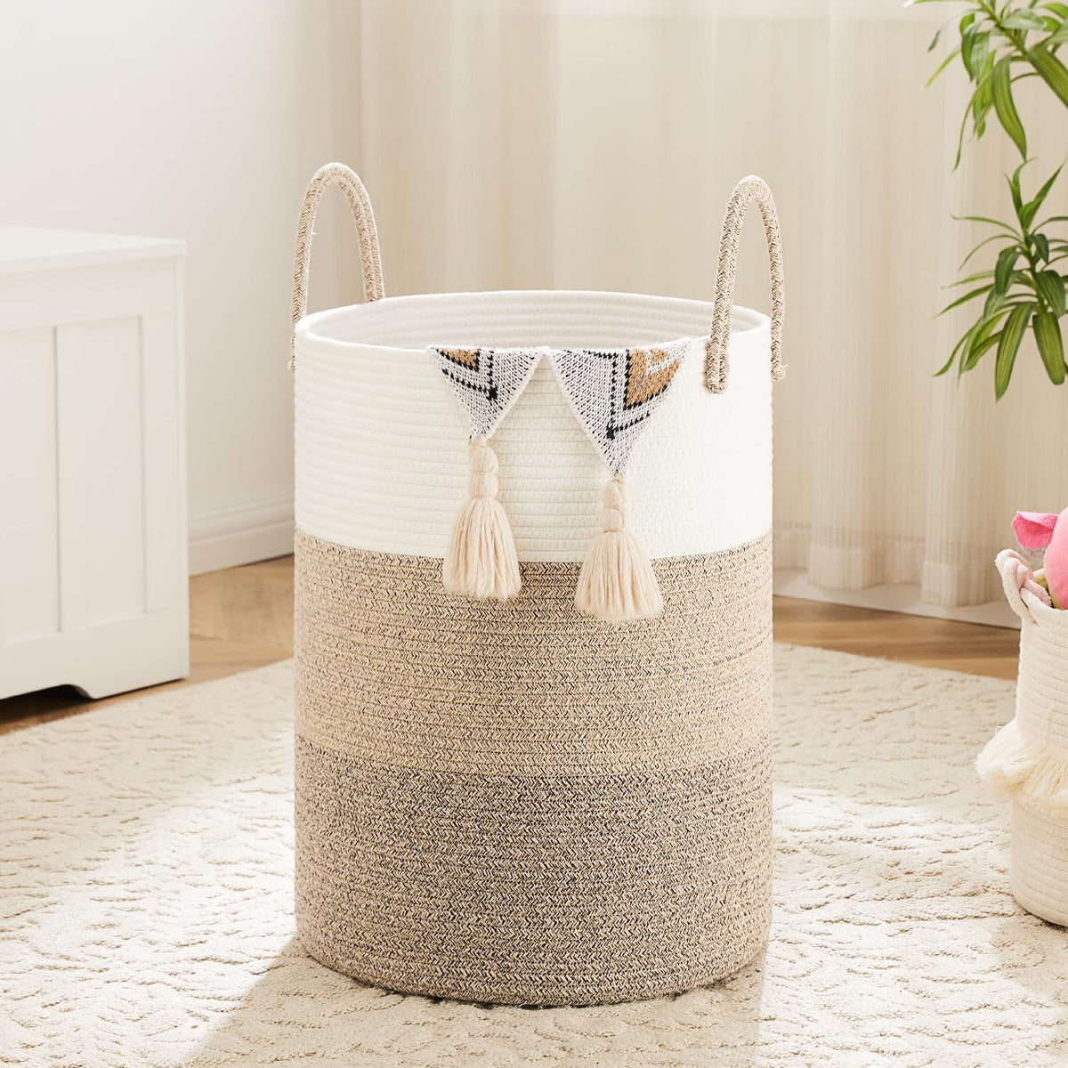 Laundry Basket,Woven Cotton Rope Laundry Hamper,100L for Decorative Storage of Dirty Clothes,Toys