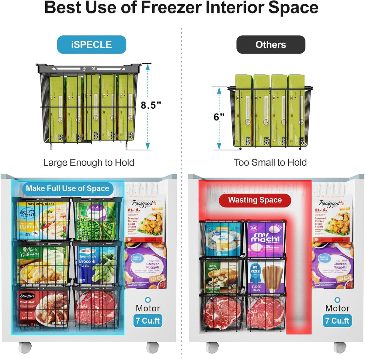 iSPECLE Freezer Organizer Bins - 4 Pack Adjustable & Extra Large Chest Freezer Organizer Bins for 5