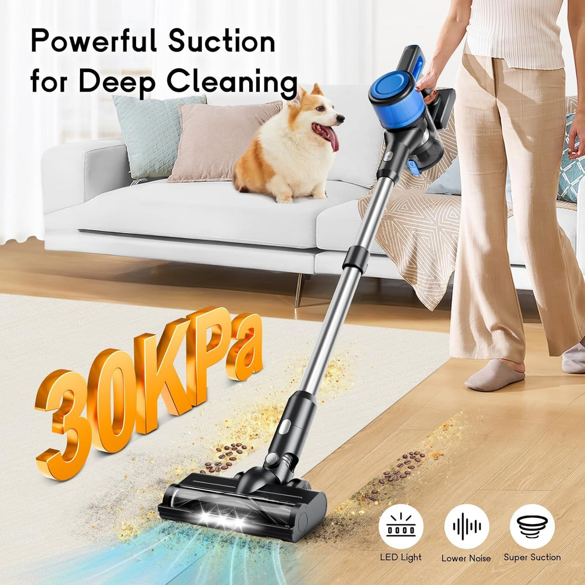 Cordless Vacuum Cleaner for Home, 8-in-1 Lightweight Stick Vacuum with 45Mins Runtime, Powerful