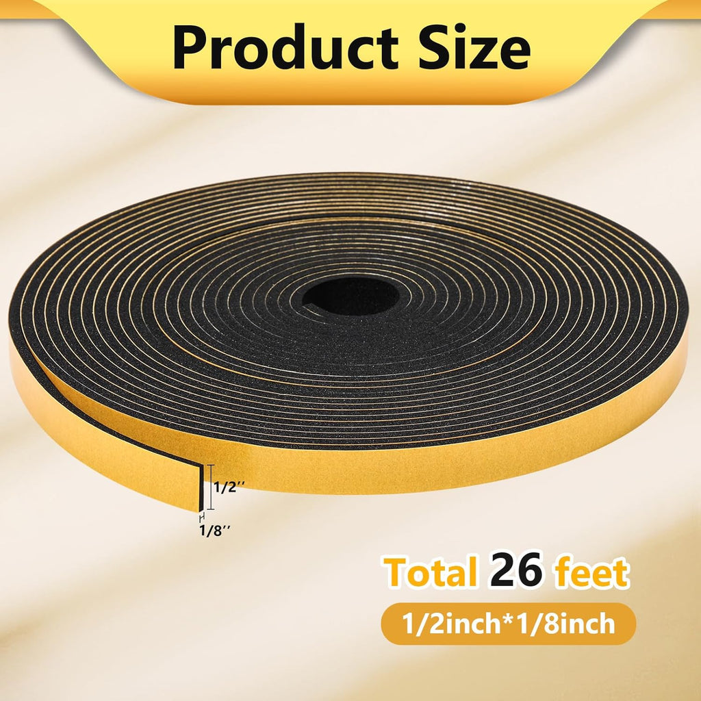 32Feet Weather Stripping (1/2 Inch X 1/16 Inch) Door Seal Strip, Strong Adhesive, Lightproof