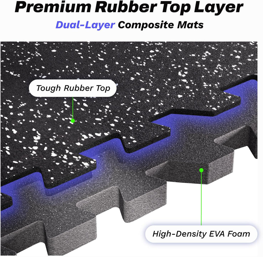 AIRHOP 0.56in Thick 48 Sq Ft Exercise Equipment Mats, 12 Tiles Upgraded Rubber Top with High