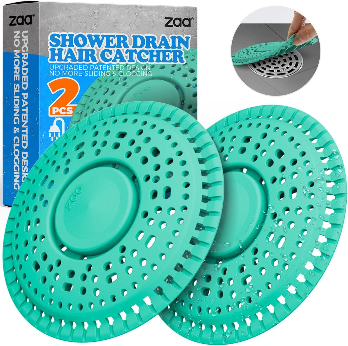 zaa Shower Drain Hair Catcher, 2 Pack Premium Silicone Drain Protector & Shower Drain Cover for