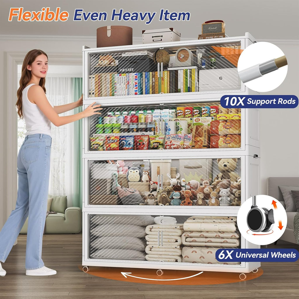 240 Gallon Extra Large Collapsible Storage Bin with Lid, 960QT Stackable Plastic Organizer with 6x