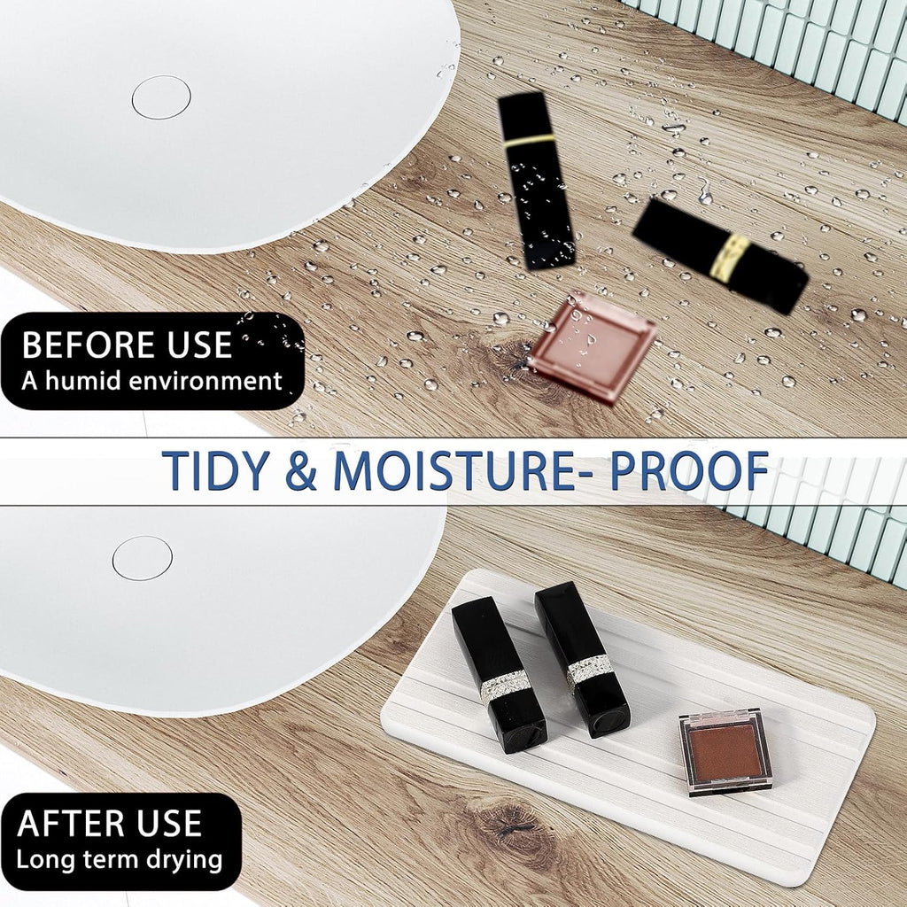 2PCS Water Absorbing Stone Tray,Quick Drying Stone Sink Tray,Water Absorbent Diatomite Coasters for