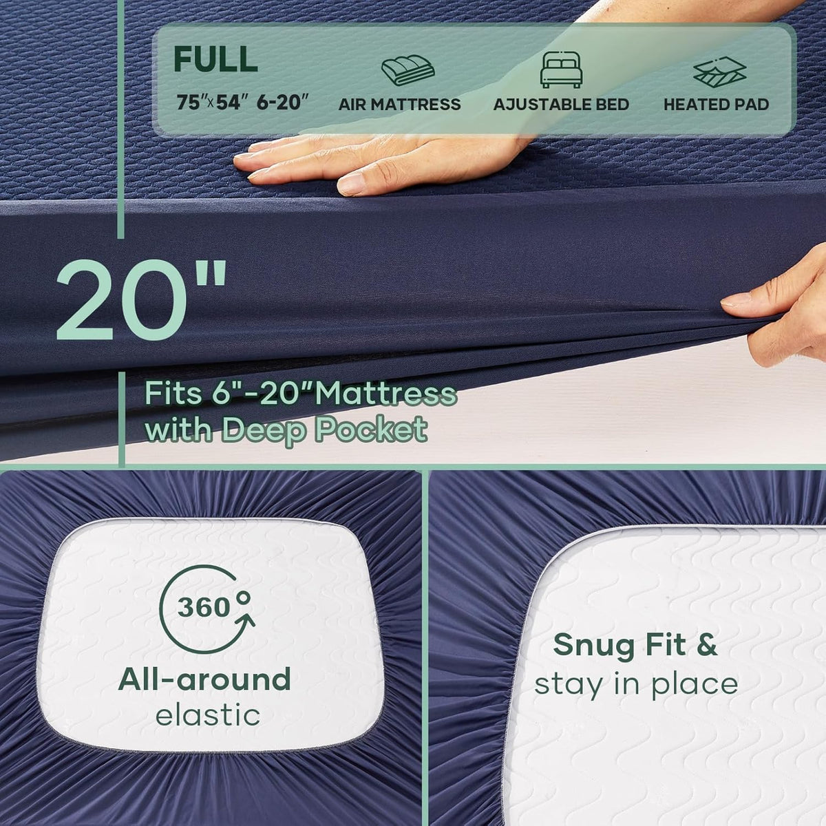 OhGeni 100% Waterproof Mattress Protector, Full Size Mattress Pad, Fits 6"-20" Mattresses with Deep