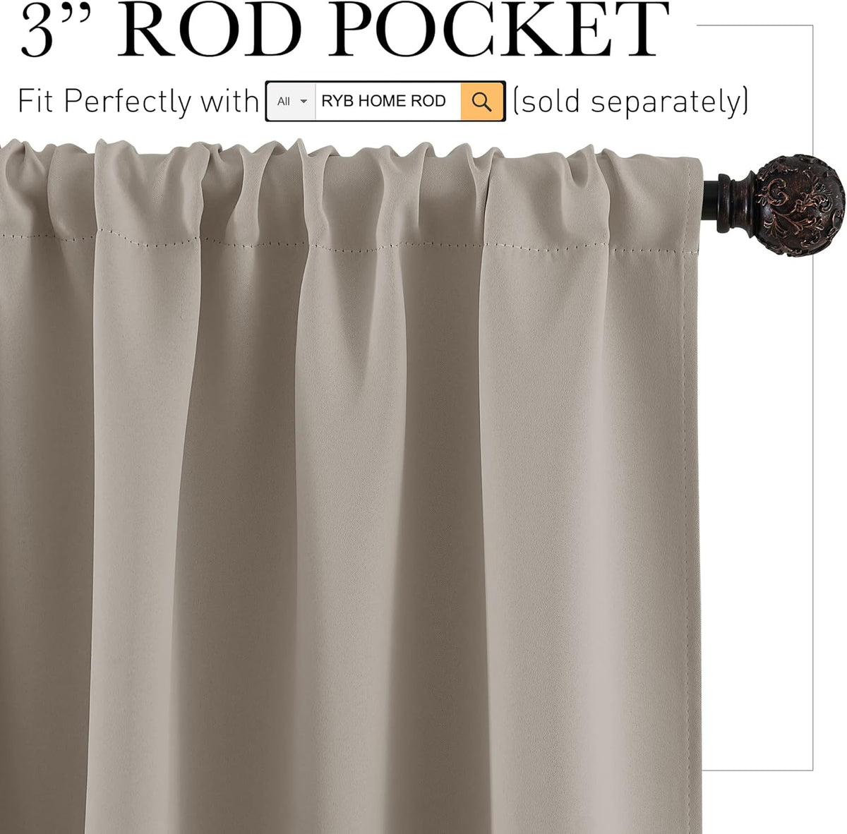 RYB HOME Room Darkening Curtains for Bedroom, Thermal Insulated Noise Reducing Window Drapes