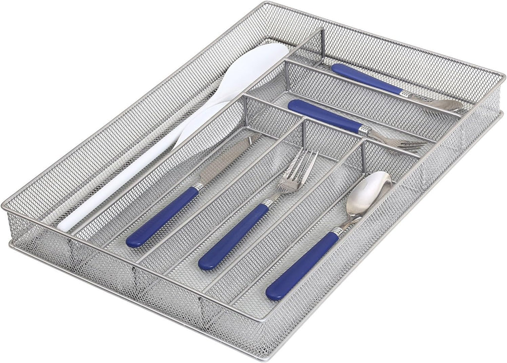 YBM Home Metal Silverware Organizer for In-Drawer Cutlery Storage, 6 Compartment Mesh Cutlery