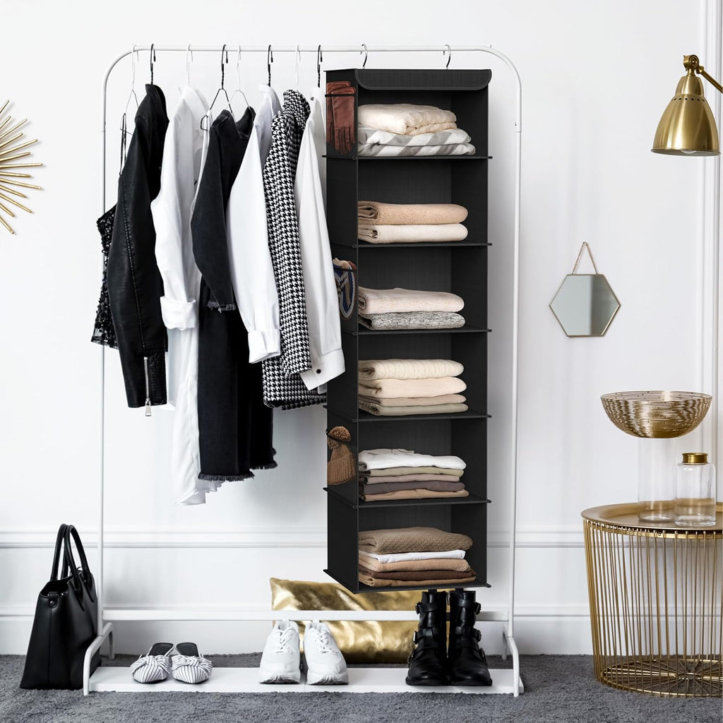 Simple Houseware 6 Shelf Hanging Closet Organizer, Black