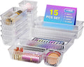 15 PCS Clear Plastic Drawer Organizer Set - 4 Sizes Makeup Organizer Desk Drawer Divider Bathroom