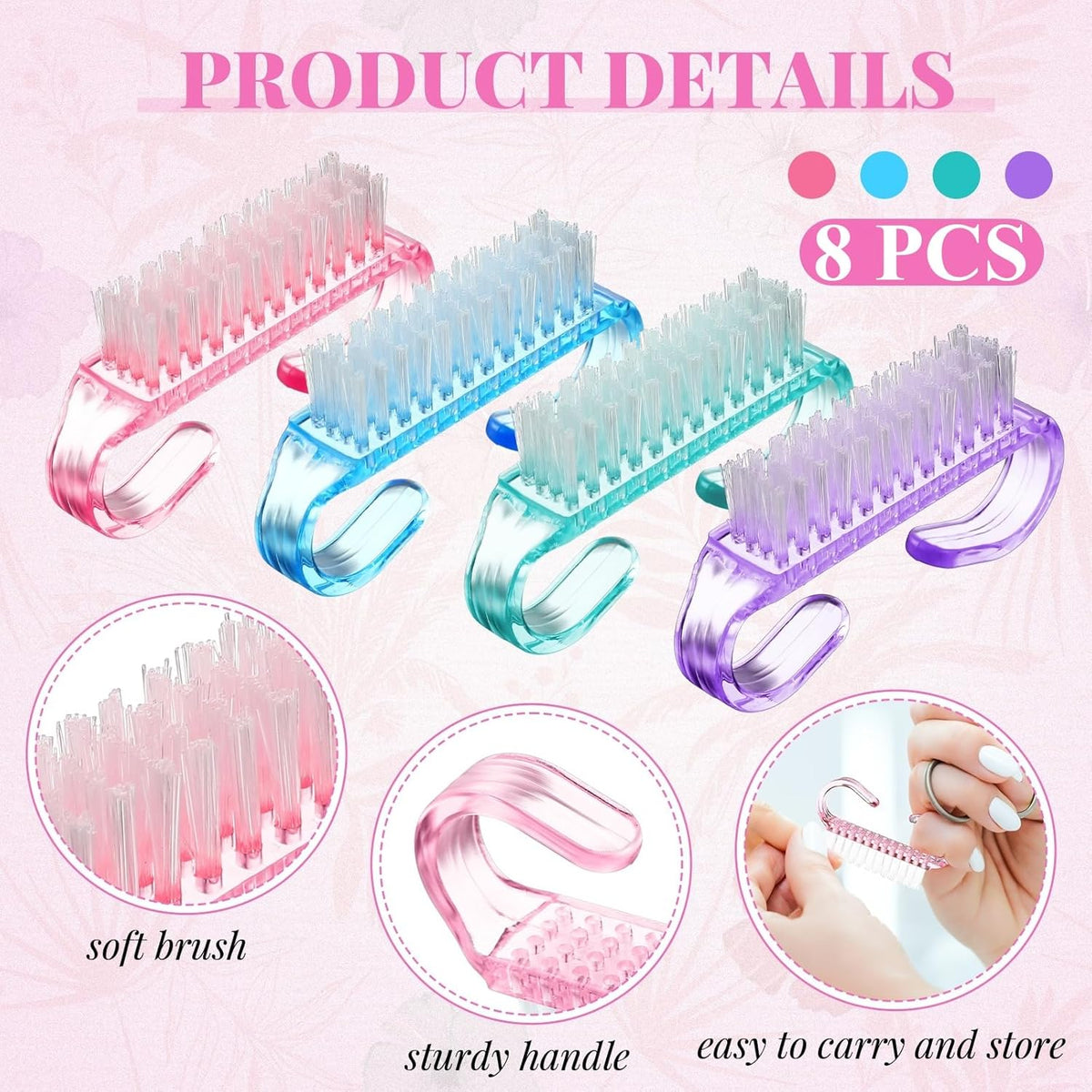 Patelai 12 Pcs Handle Grip Nail Brush Bulk Colorful Nail Scrubber Fingernail Brushes Hand Toes