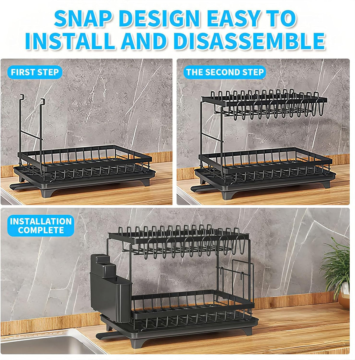 Dishes Drying Rack, 2-Tier Tableware Drying Rack with Draining Board, Space-Saving Design, Suitable