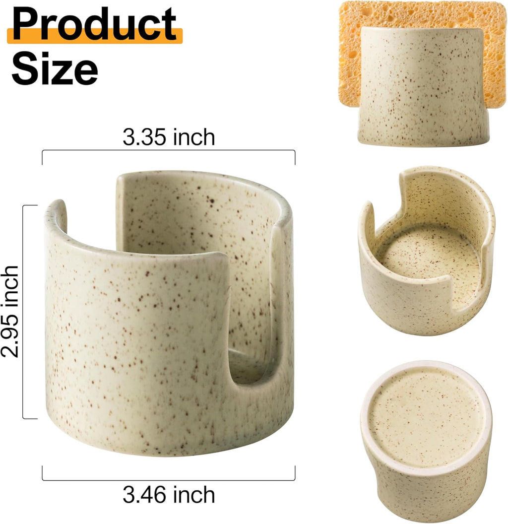 Sponge Holder for Kitchen Sink, Ceramic Dish Sponge Holder Sink Caddy Compact Scrubby Daddy Kitchen
