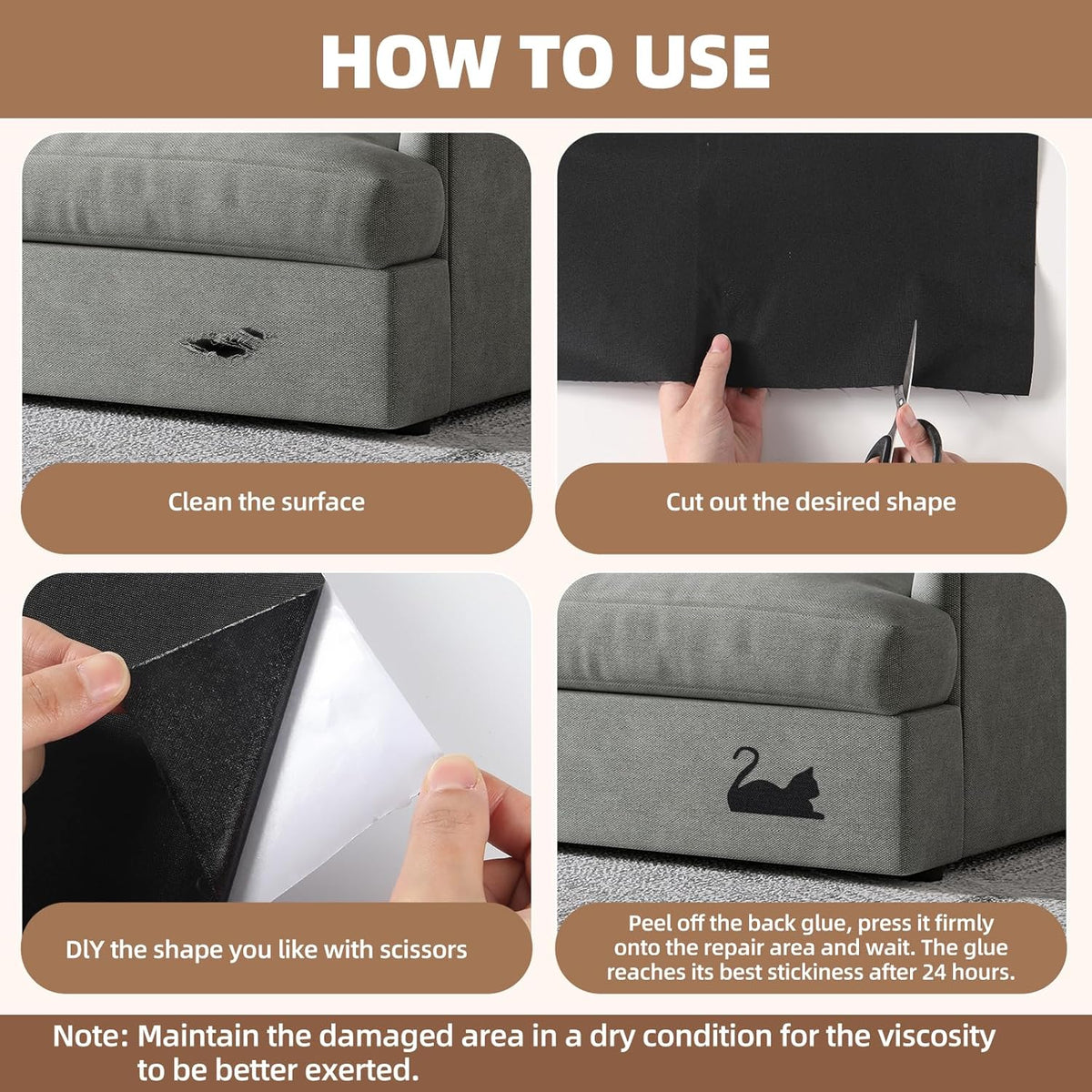 Fabric Repair Patch, Fabric Large Repair Tape, Self-Adhesive Patches for Furniture, Sofa, Car