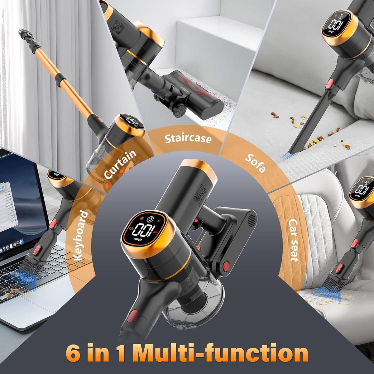 Tikom V500 Cordless Vacuum Cleaner for Home, 40000Pa/450W Stick Vacuum with LED Touch Screen