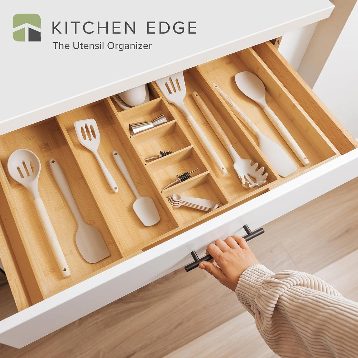 KitchenEdge Adjustable Kitchen Drawer Organizer for Utensils and Junk, Food-Safe Contract Grade