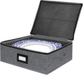 Platter Storage Case - Stackable China Storage Containers Hard Shell with Durable Zipper & Label &