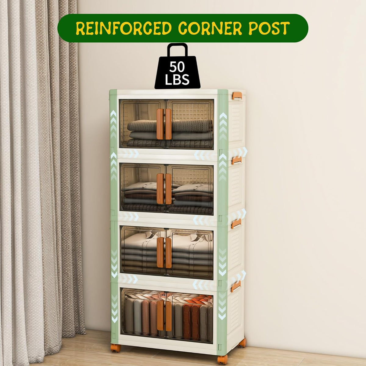 4 Tier Stackable Plastic Storage Bins with 1 Lid 35 QT/Tier, Collapsible Plastic Box Storage Bin