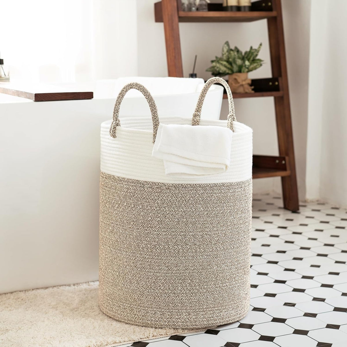 INDRESSME Tall Wicker Laundry Basket, Large Woven Clothes Hamper for Bedroom, Bathroom, Living