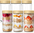6 pack 24oz Overnight Oats Containers with Bamboo Lids, Glass Jars with Airtight Lids for Meal