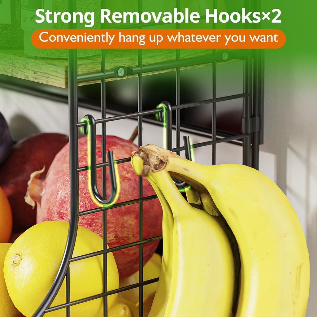 2 Pack Magnetic Shelf for Fridge with Wood Lid, Fruit Potato and Onion Storage Bins, Pantry