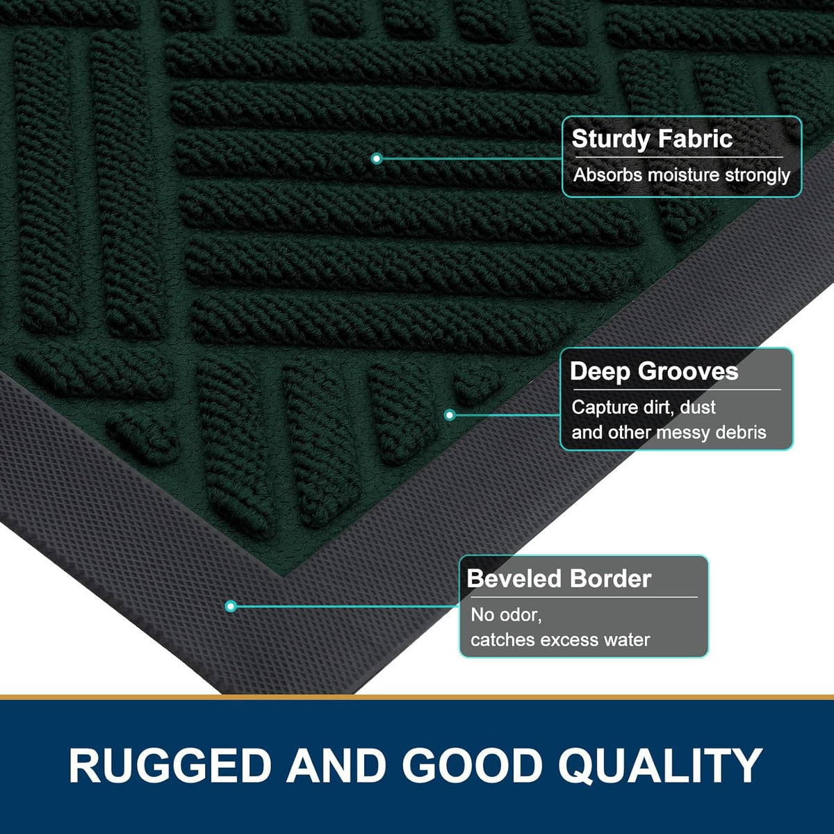 Smiry Front Door Mat Outside Entrance, Heavy Duty Outdoor Indoor Mat, Natural Rubber Doormat, Non