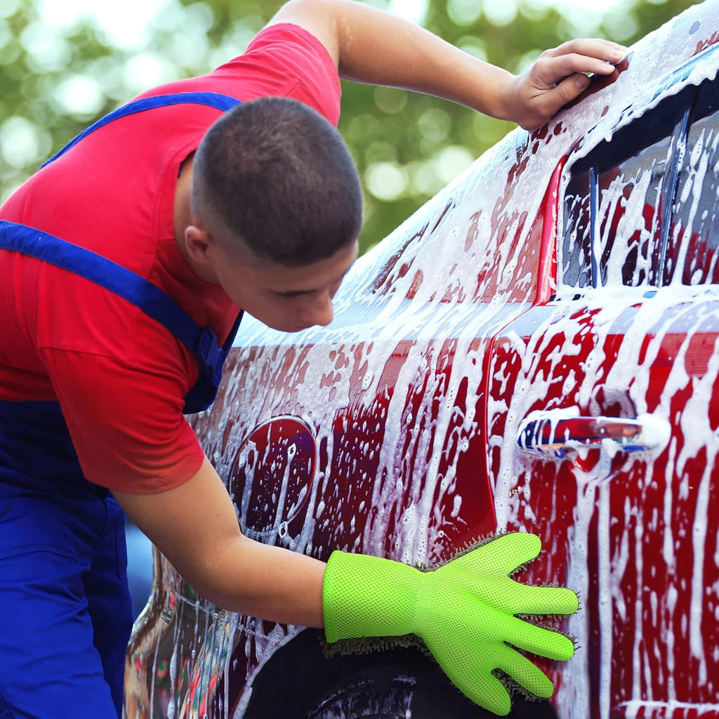 Ferraycle 2 Packs Car Wash Mitt 5 Finger Microfiber Wash Mitts Auto Car Dusting Gloves Double Sided