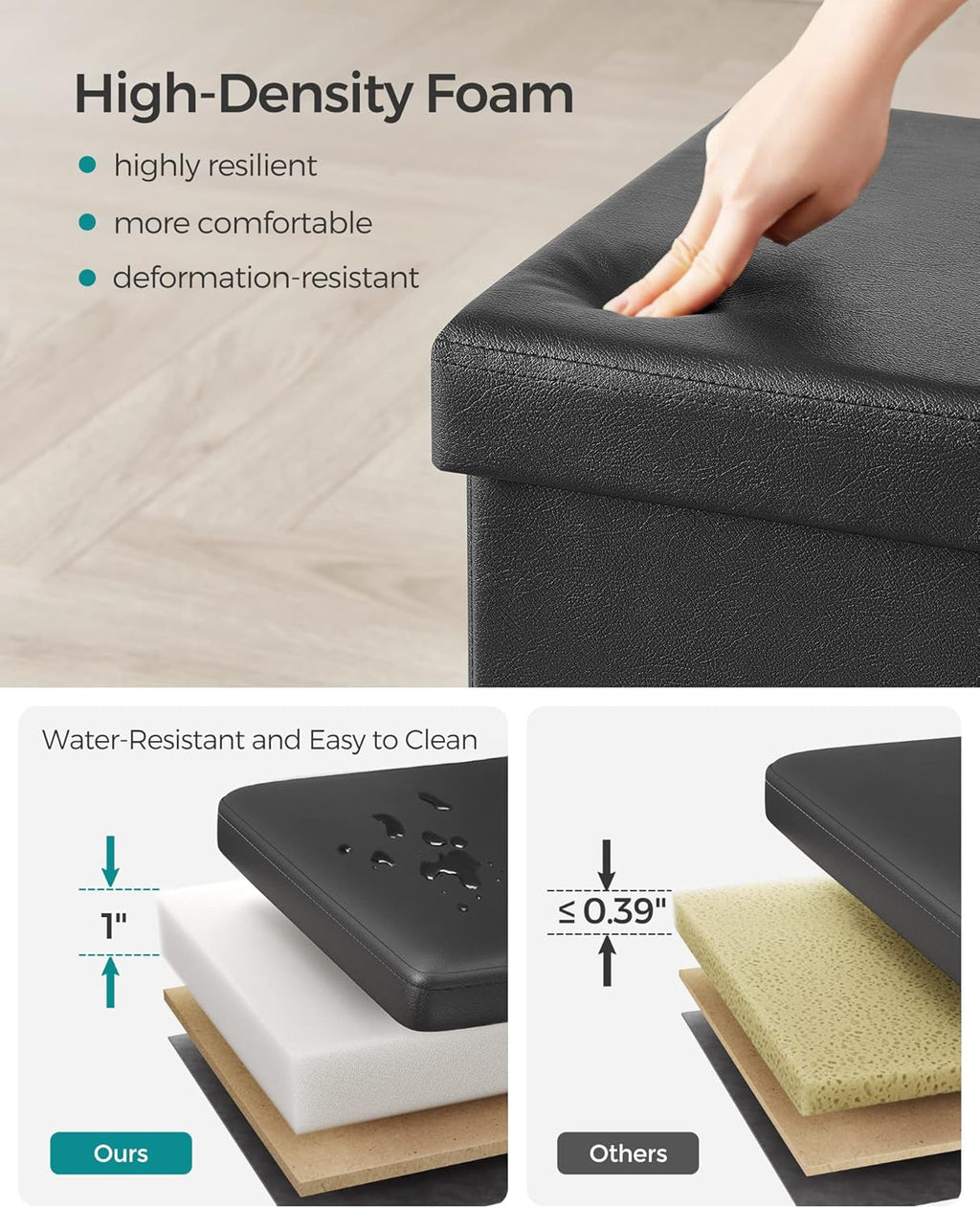 SONGMICS MAZIE Collection - 15 Inches Ottoman with Storage, Footstool, Storage Ottoman, Load 660