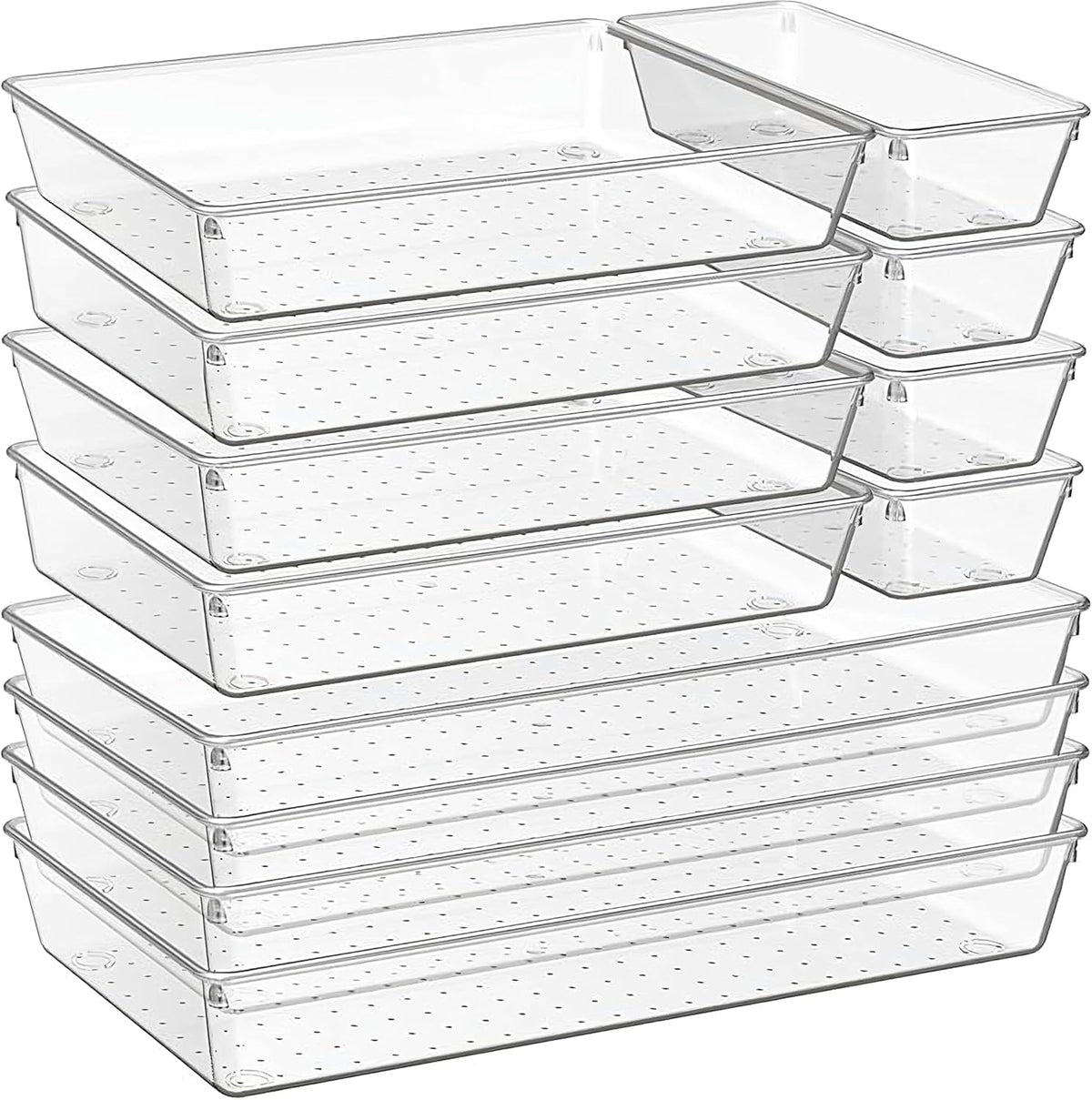 12-Pack Clear Plastic Drawer Organizer Trays – Multi-Use Acrylic Storage Bins for Kitchen
