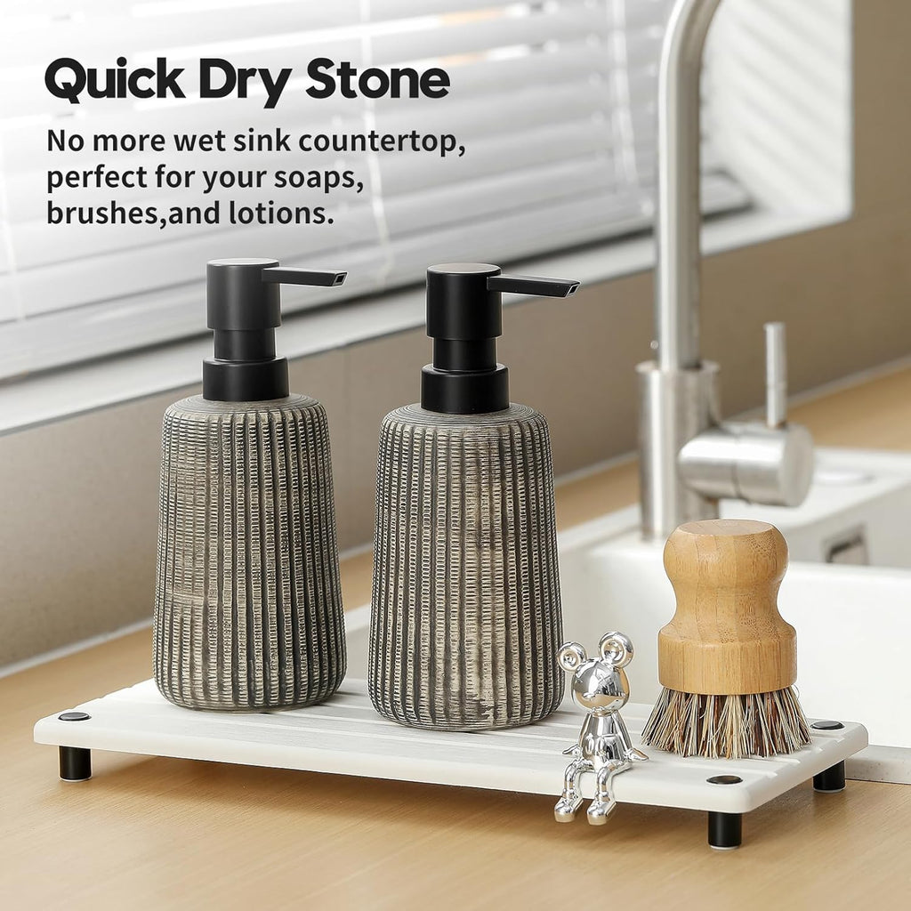 Instant Dry Sink Caddy Kitchen Sink Organizer, Quick Drying Stone Tray Diatomite Sponge Holder Soap