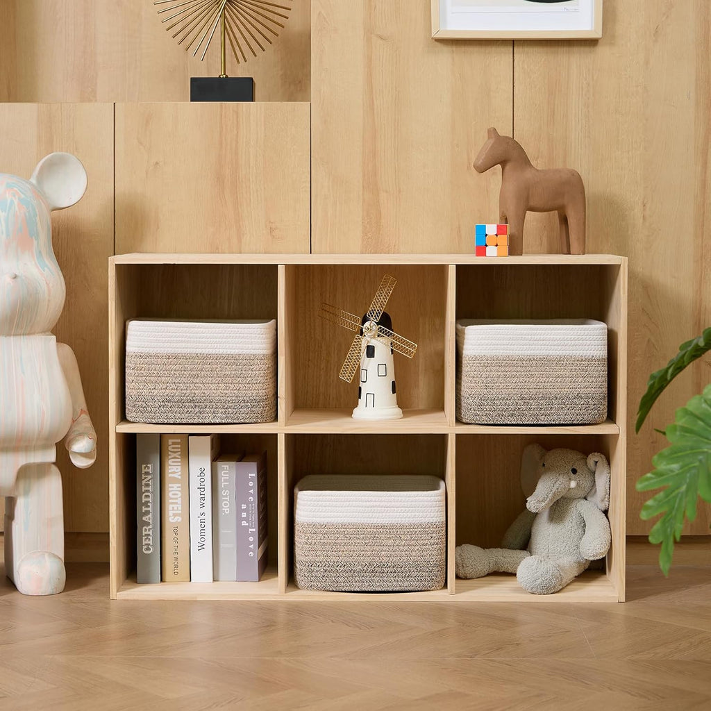 Small Organizing Baskets for Cubes Shelf, 9.7x9.7x7.1 Inch Rope Woven Storage Bins for Nursery