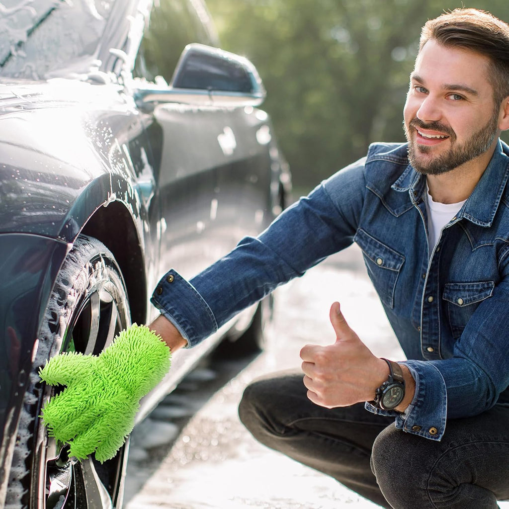 Ferraycle 2 Packs Car Wash Mitt 5 Finger Microfiber Wash Mitts Auto Car Dusting Gloves Double Sided