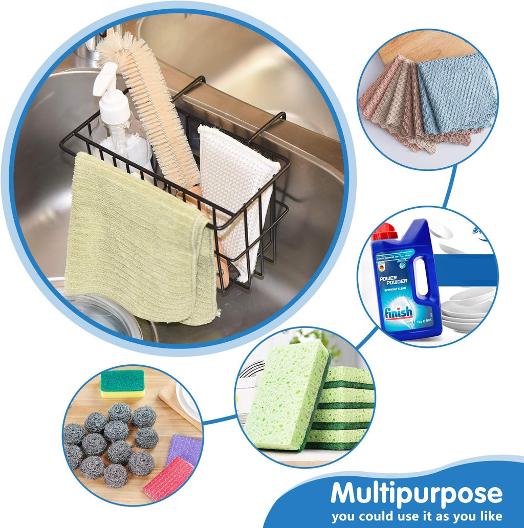 Kitchen Sponge Holder, Dish Brush Holder, Slim Sink Organization/Draining Basket/Liquid
