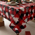 Gingham Xmas Tablecloth Fabric - Oblong 58x120 Water Resistant Christmas Tree Plaid Table Cloth for