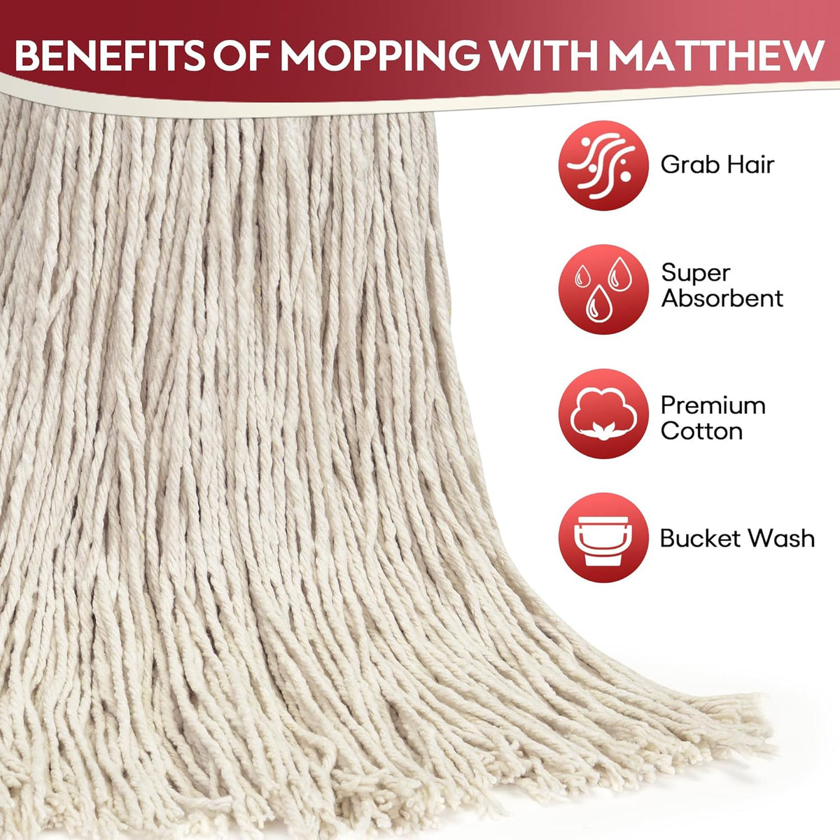 Matthew Cleaning 16oz 6Pack Cotton Floor Mop,Cotton Looped-Open String Heavy Duty String Refills