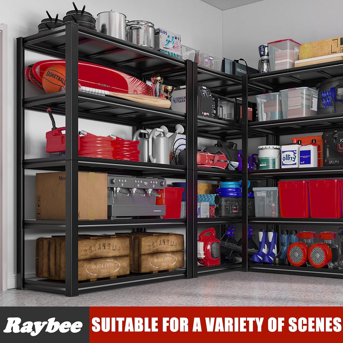 Raybee Garage Shelving 2000LBS Storage Shelves Adjustable Metal Shelves 5 Tier Heavy Duty Shelving