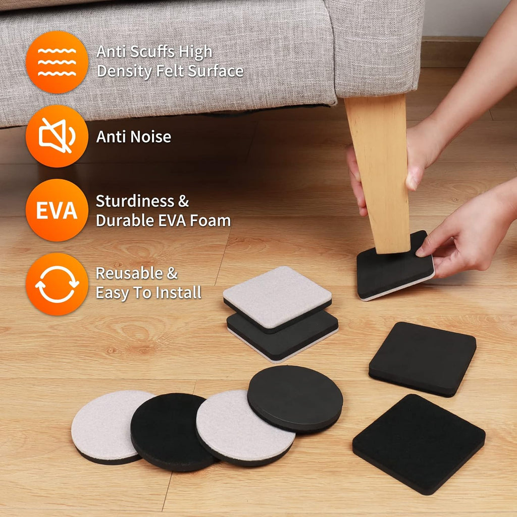 Ezprotekt 3.5" Felt Furniture Movers Sliders for Hardwood & Vinyl Floors, 16 Pcs Round Reusable