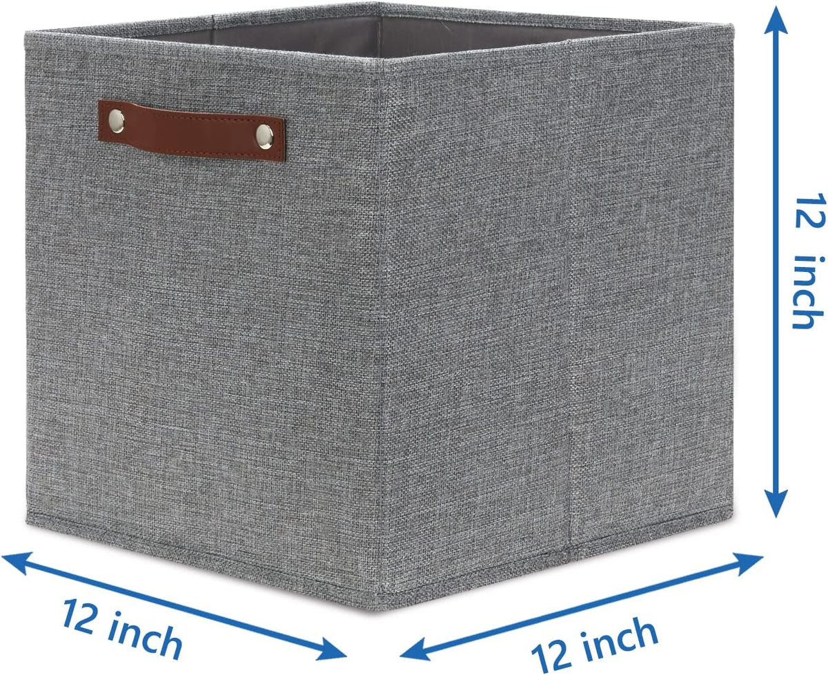 Temary 12x12 Storage Cube Bins 4 Pack Fabric Storage Cubes Storage Bins with Leather Handles