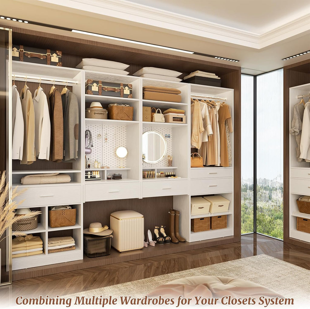 Unikito 75” Modular Closet System, Freestanding Closet Organizer with Hanging Rods and Drawers
