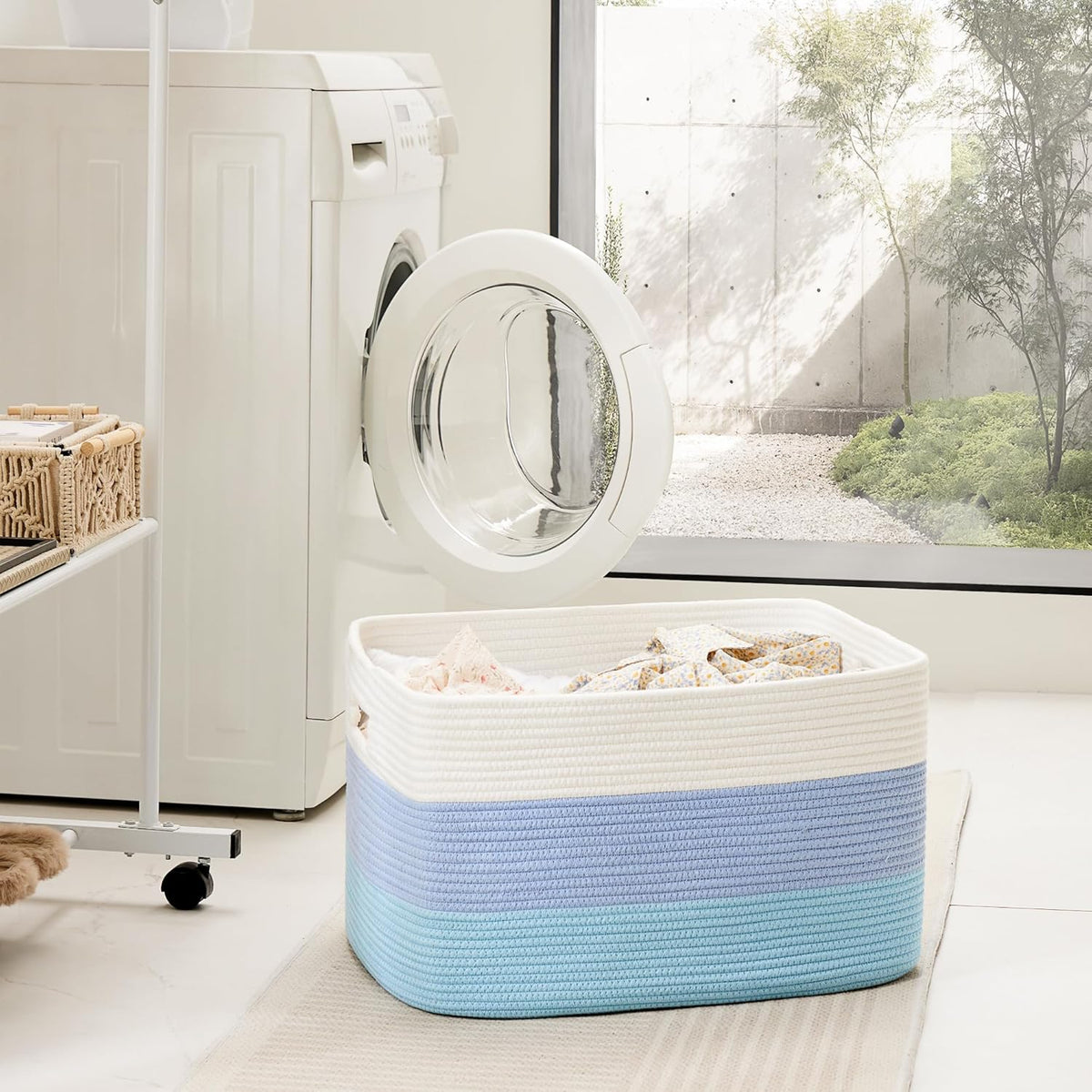 Blanket Basket,Rectangle Woven Baskets for Storage,100L Laundry Basket for Decorative Nursery