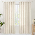 YoungsTex Linen Semi Sheer Curtains 78 Inch Length for Living Room, Boho Cream Light Filtering
