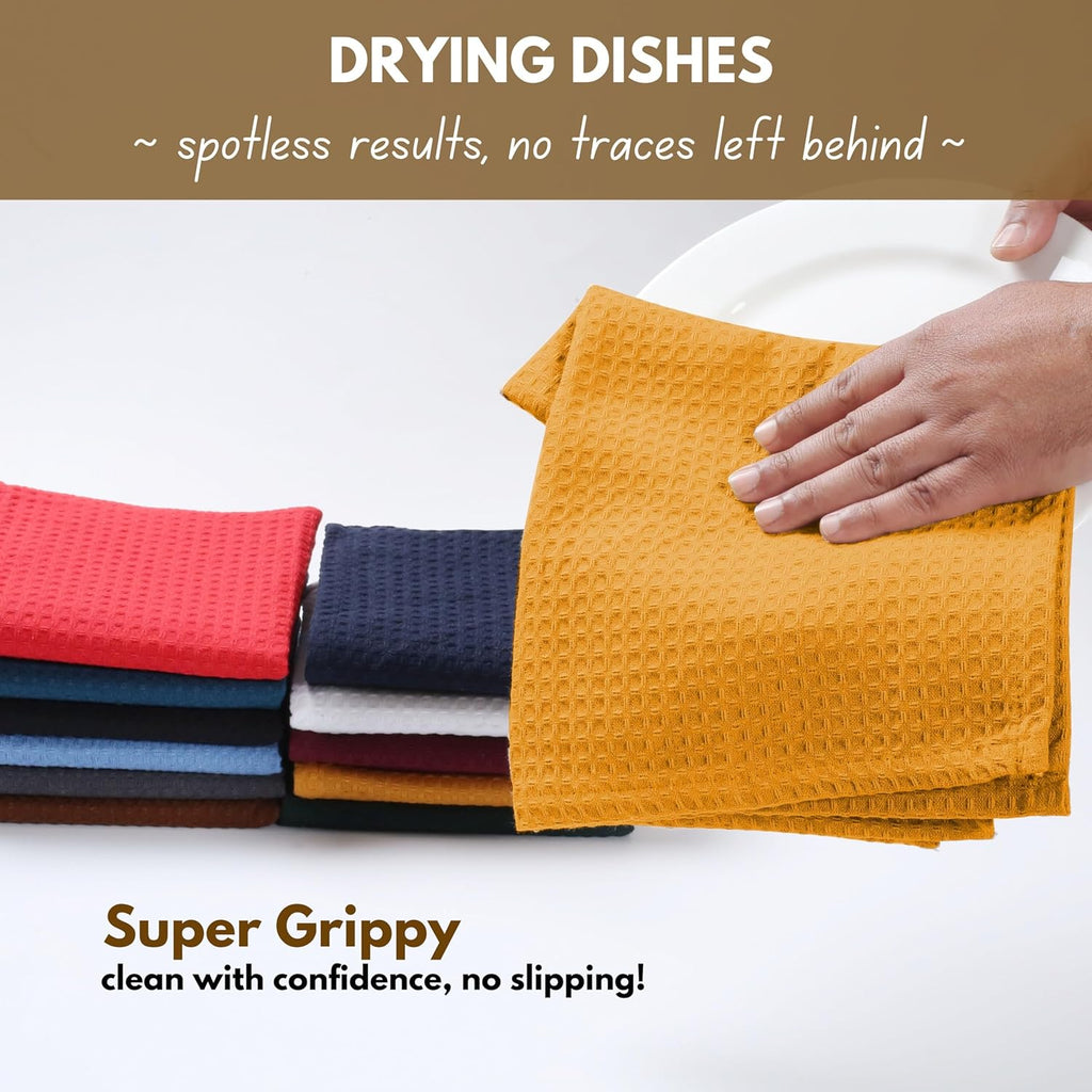 Native Fab Cotton Kitchen Towel with Hanging Loop 16x26 inches, 12-Pack, Waffle Weave Kitchen