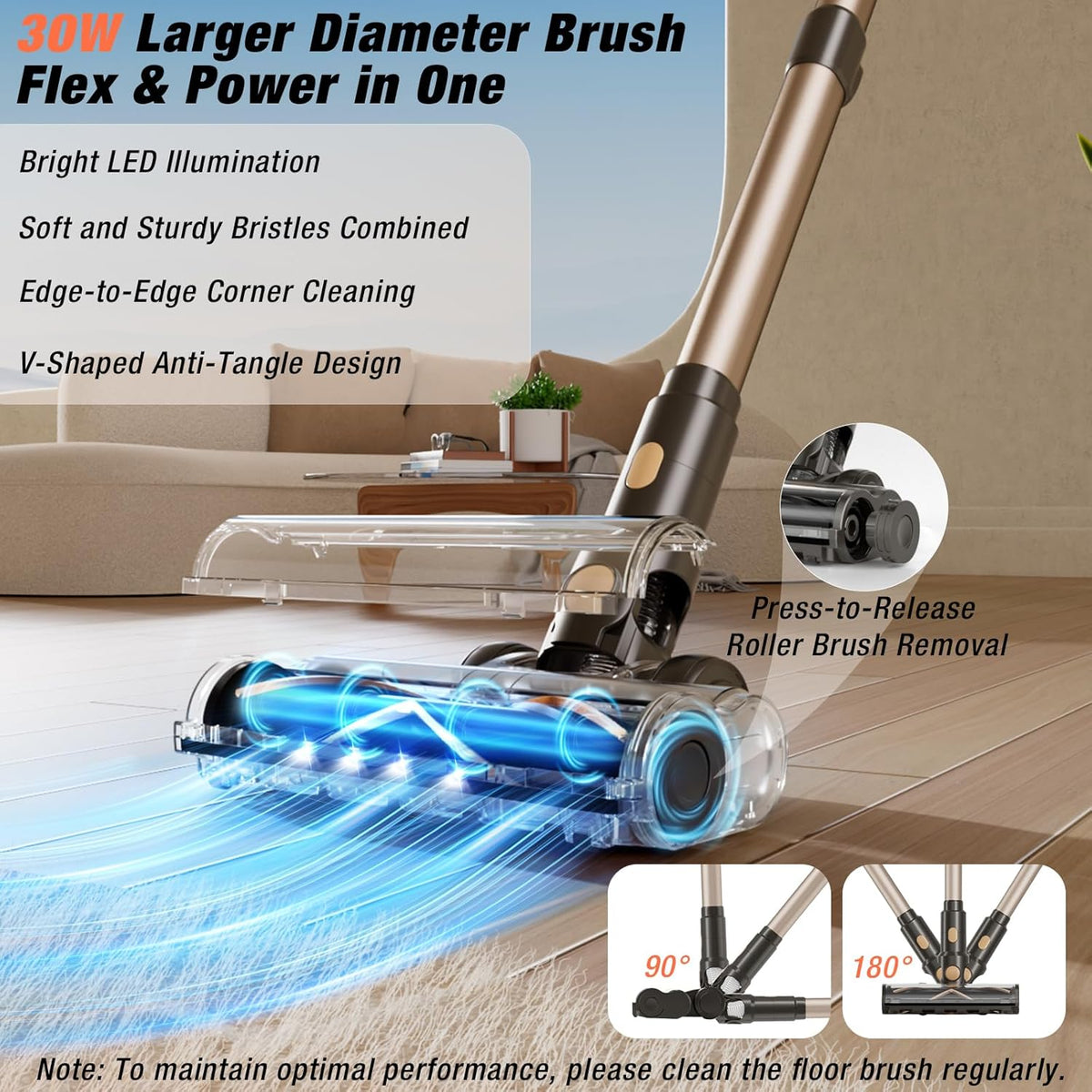 Cordless Vacuum Cleaner, 580W 48KPA 70 Mins Vacuum Cleaners for Home, Self-Standing Stick Vacuum
