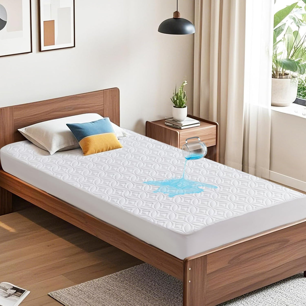 BEDLORE Waterproof Mattress Protector, Twin Size Mattress Pad with Deep Pocket 6"-15" Depth, Soft