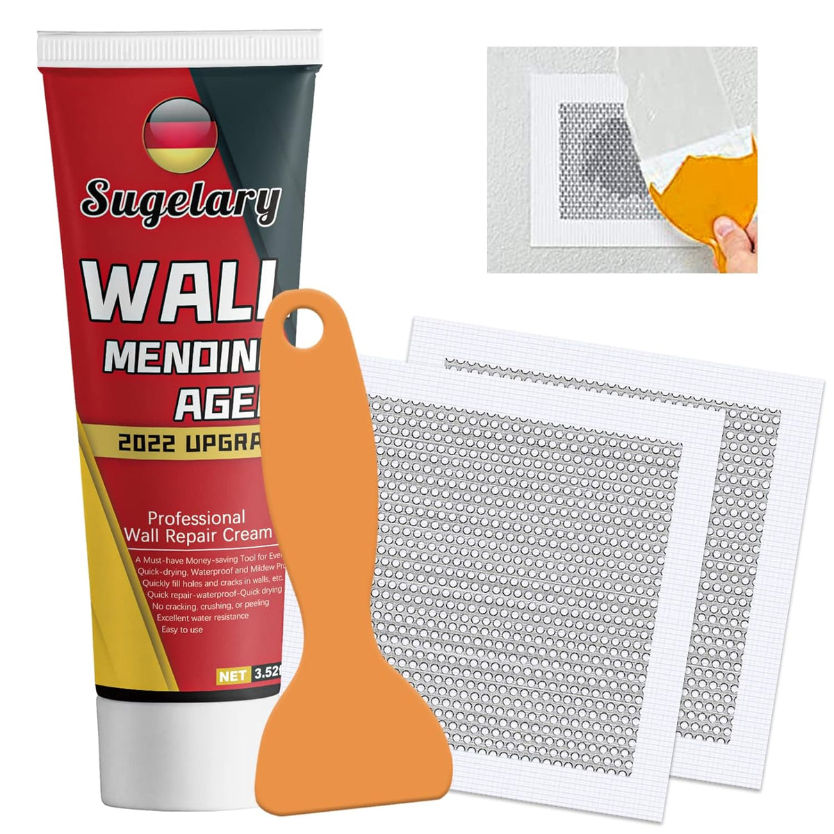 Drywall Patch Repair Kit with Scraper, White Wall Mending Agent with 2 Pcs Aluminum Drywall(2