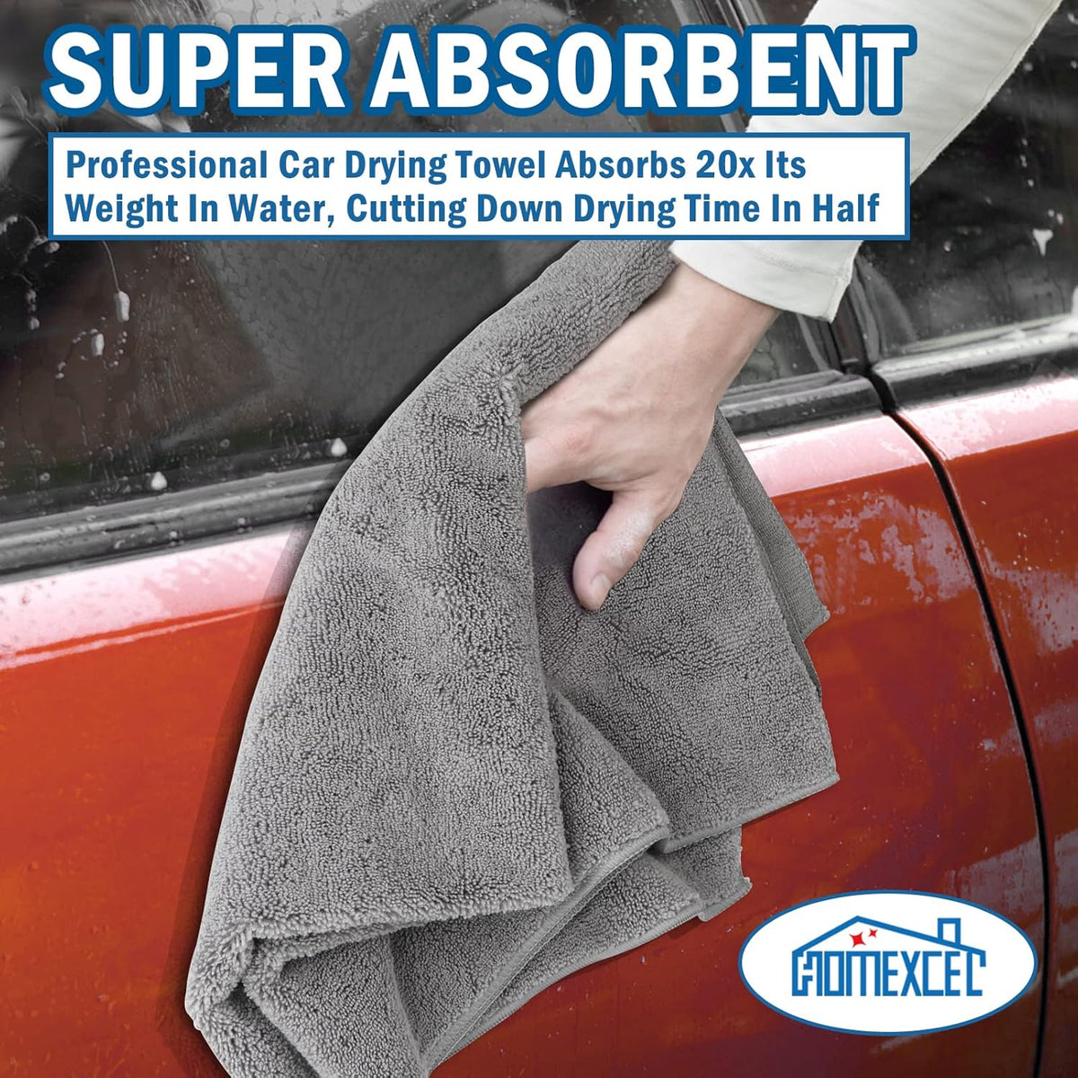 HOMEXCEL Professional Large Microfiber Car Drying Towels 2 Pack, Lint Free, Scratch Free, Highly